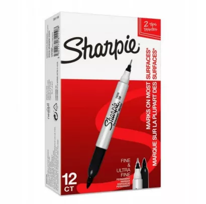 12 szt Marker Budowlany Dwustronny Permanentny Sharpie Twin Tip Czarny