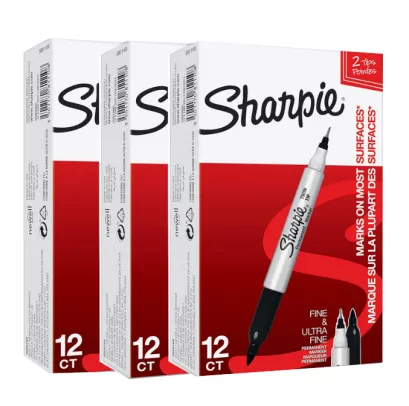 36 szt Marker Budowlany Dwustronny Permanentny Sharpie Twin Tip Czarny